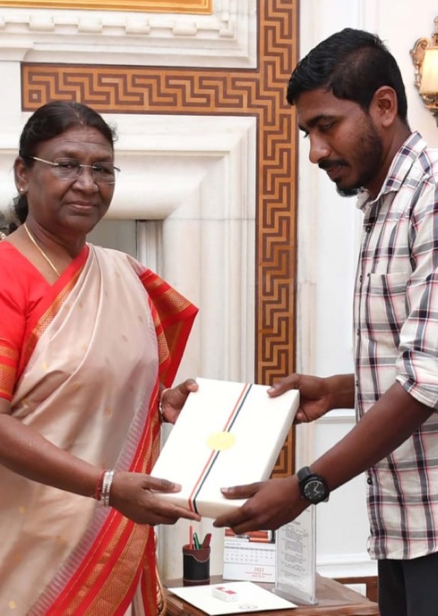 Adivasi youth honoured by Droupadi Murmu, President of India